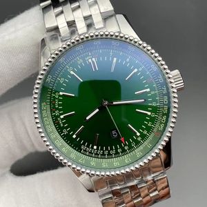 Часы Navitimer с зеленым циферблатом, 46 мм, автоматический механический механизм, серебряный циферблат, мужские часы 50-летия, коричневый ремешок из нержавеющей стали, мужские наручные часы