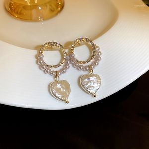 Dangle Küpeler U-Magical Fashion Love Heart Imitation Pearl Küpe kadınlar için yuvarlak içi boş rhinestone boncuklu mücevherler