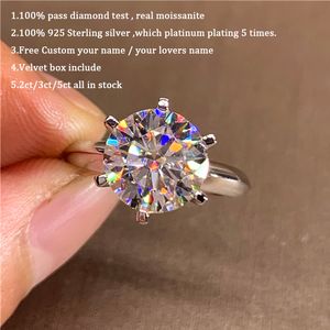 Solitaire yüzüğü 5 karatlar gerçek nişan yüzüğü kadınlar 18k beyaz altın kaplama laboratuvar elmas yüzük gümüş alyans takılar 230419
