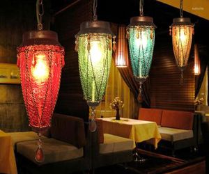 Kolye lambaları Amerikan retro dağınık kahve vitray küçük aydınlatma batı restoran güverte bar masa internet kafe