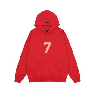 Yüksek Versiyon Hoodies Men 'Sis Sezon 7 Numara 7 Flocked Erkek ve Kadın Kapüşonlu Yastıklı Kırmızı Sweatshirt Hoodie