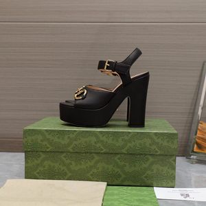 Tasarımcı Bayan Yüksek Topuk Burnu Açık Kalın Topuk Yaz Sandalet Deri Tasarımcı Büyük Moda Seksi Resmi Elbise Zarif Mizaç Ofis Ayakkabıları