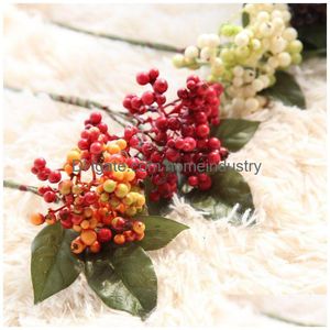 Flores decorativas grinaldas criativas Mini Red Berry Simation Artificial Flower Single Bean Branch Cerimony Decor High Quali Dhmq4