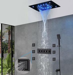 Modern siyah duş seti gizli yağmur şelale duş başlığı LED banyo kiti termostatik 4 yol mikser gövde jetleri masaj 8569287