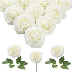 Dekoratif Çiçekler 30 adet gerçekçi görünümlü köpük sahte güller DIY düğün buketleri için gövdeli bebek duş çiçek aranjmanları ev