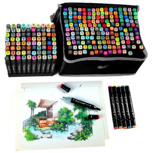 168 Renkler Manga Art Marker Pens Set Çift Uçlar Fırça Kalem Çizim Eskiz Malzemeleri Kırtasiye Yazı İşaretleri Okul Malzemeleri