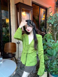 Женские блузки осень зеленый шнур