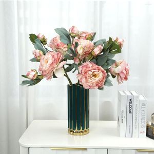 Flores decorativas Buquê de flor de seda artificial de seda 28 camadas Cabeças vintage para decoração de casamento decoração de casa de ponta de casa plantas falsas