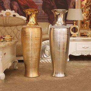 Vases Floor Vase Europe Luxury Electroplated Golden Ceramic Floor-To-Ceiling Large Silver Model House Decoration Home