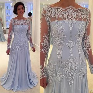 Elegant Lace Embroidery Beaded Mother of the Bride Groom Dresses Off Shoulder Long Sleeves Plus Size 2023