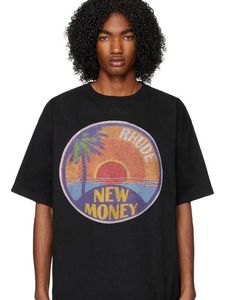 Дизайнерская модная одежда Футболки Футболки в стиле хип-хоп Rhude American Sunshine Palm Tree Beach Loose Ins High Street Summer Pure Cotton Couple Футболка Vtg Свободная уличная одежда