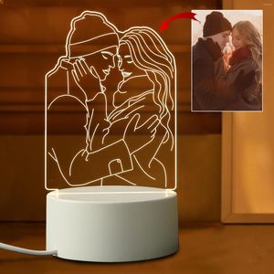 Gece Işıkları Özelleştirilmiş Lamba PO Kişiselleştirilmiş 3D LED Işık Yaratıcı Yıldönümü Doğum Günü Sevgililer Günü Şükran Günü Hediyesi