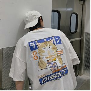 Homens Camisetas Gato Dos Desenhos Animados Gráfico Homens Camiseta Casual Baggy Manga Curta Estilo Japonês Oversized T Shirt Roupas 230419