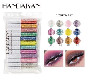 Handaiyan цветная жидкая подводка для глаз с блестками Maquillage 12 цветов в упаковке Легко носить Кристалл Алмазный макияж подводка для глаз3022518