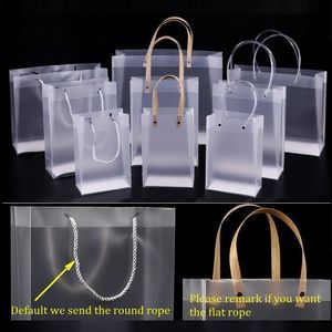 2021 Yarım Şeffaf Buzlu PVC çanta Hediye çantası Makyaj Kozmetik Evrensel Ambalaj Plastik Şeffaf çantalar RoundFlat Rope Seçim için 10 Boyut