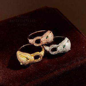 Pantthere Ring Man için Büyük Tasarımcı Dominering Leopar Head Diamond Emerald Gözlük Altın Kaplama 18K Resmi Reprodüksiyonlar Avrupa Boyutu Takı 017