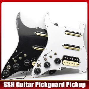 SSS Ön Kablolu Yüklü Solak Gitar Pickguard Preectrum Koruyucu Seti Tek Bobin ve Multi Switch Pickup kablo demeti (Beyaz İnci/Siyah)
