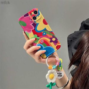 Case di cellulare 3D Korean Graffiti Flower Keychain Case del telefono per iPhone 14 13 12 11 Pro Max xs xr 14 Pro Protezione per lenti complete Copertina morbida