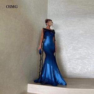 Вечерние платья OIMG, королевское темно-синее платье с русалкой длиной до пола, женское торжественное вечернее платье без рукавов с круглым вырезом, атласное платье для выпускного вечера 2023