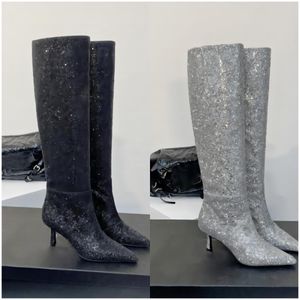 Tasarımcı Boot Viola Boots Kadınlar Sonbahar Kış Lüks Moda Metal Metter Deri Deri Sandık Yan Ferman Flash Matkap Moda Yüksek Topuk Öngenleri