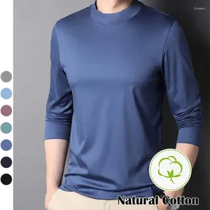 Erkek Tişörtleri Mercerize Pamuk Sade Gömlek Erkek Boğazı Uzun Kollu Kış Sözleşmesi Kore Giysileri Adam Düz Renk Yüksek Kalite XL