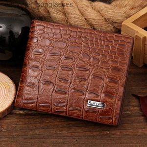Money Clips Crocodile Grain Genuine + PU Leather Short Design Wallet Fashion Coin Money Bag Card Holder Carteira Brown Pursh For MenL231120