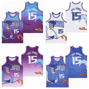 Moive Basketball 15 Road Runner Jersey College Retro Saf Pamuk Spor Hayranları Üniversitesi Nefes Alabilir Külkü Takımı Blue Purple Beyaz Gömlek Renk Üniforma