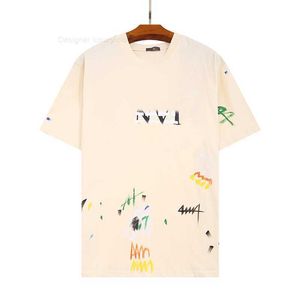 23SS Gal Lavin Erkek Tasarımcı Tişört Sıradan Adam Kadın Tees El boyaması mürekkep Sıçrama Graffiti Harfleri Gevşek Kısa Kollu Yuvarlak Yuvarlak Boyun Giysileri