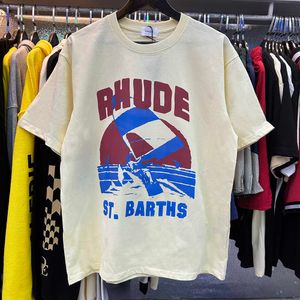 Tasarımcı Moda Giyim Tees Hip hop Tişörtleri Rhude Rüzgar Sörfü Yelken Sörfü Baskı Alt Tişört Yaz Gevşek Os Stili Pamuk Trendy Marka Streetwear Gevşek Spor Giyim