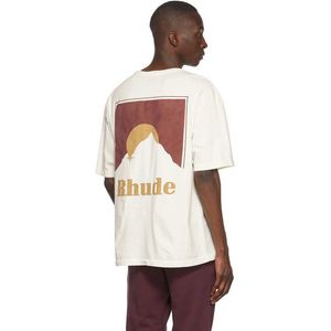 Дизайнерская модная одежда Футболки Футболки в стиле хип-хоп Rhude High Street Trend Brand Casual Sunset Snow Mountain Print Мужские женские футболки из чистого хлопка Лето