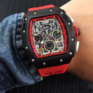Новые роскошные часы Daquan Black Watch Case Flying Back Skeleton Watch Rubber Японский Miyota Автоматические механические модные часы