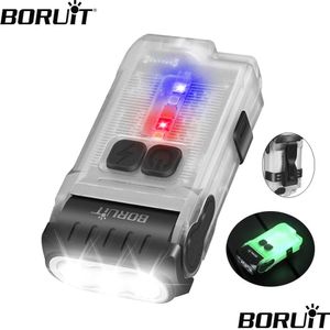 Outdoor Gadgets Outdoor Gadgets Boruit V15 Led Keychain Edc Escence Flashlight Clip Warm Work Light Type C Rechargeable Torch Magnet C Dhnwk