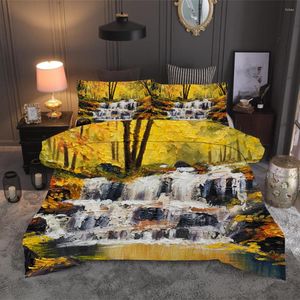Yatak Setleri Yapraklar Set Sonbahar Ağaçları Nevresim Suluboya Yağlı Boya Yorgan Tuval Baskı Vintage Yatak Yatak Örtüsü