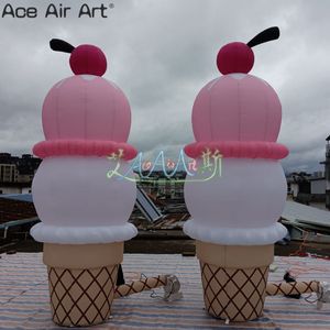 гигантская розовая и белая надувная двойная модель шарика мороженого 3mh со светодиодными огнями для рекламы и продвижения