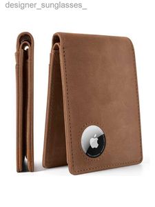 Money Clips Retro Crazy Horse Leather Dollar Clip Simple RFID Men's Wallet with Air Tag CoverL231120