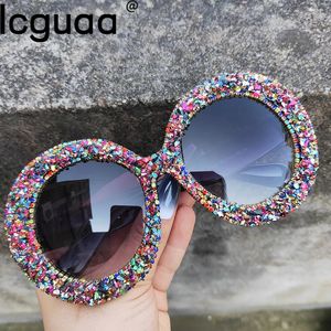 Солнцезащитные очки со стразами, женские дизайнерские солнцезащитные очки в стиле стимпанк, круглые женские солнцезащитные очки большого размера, музыкальный фестиваль De Sol Feminino 231118