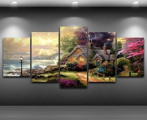 Tuval duvar sanat modüler resim oturma odası dekor için modern çerçeve 5 panel deniz kıyısı klasik yağlı boya hd baskı pengda1212170