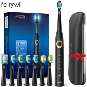 Toothbrush Fairywill Electric Sonic Toothbrush Waterproof 5 Modes USB Charge Rechargeable Adult 8 Brushes Replacement Heads Toothbrush Gift 230419