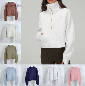 Al yoga kalın tüplü kadın yoga hoodie artı kadife ceketler sonbahar ve kış kaputları spor yarım fermuarlı terry tasarımcı kazak gevşek kısa giysiler elbise vestidos