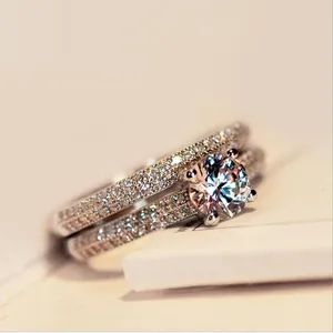 Wedding Rings Promise Cubic Zirconia Gold Color Silver Plated Engagement For Women Ring Sets Bridal Jewelry DZR001M