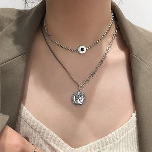 Anhänger Halsketten Ursprung Sommer Einzigartiges Design Doppelschicht Stern Münze Medaillon Halskette Für Frauen Asymmetrischer Schmuck Großhandel