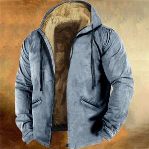 Мужские куртки Осень Зима Теплая толстая шерстяная подкладка Куртка Пальто Повседневная с длинным рукавом на молнии с капюшоном Винтажный дизайн Мужская верхняя одежда Одежда 231120