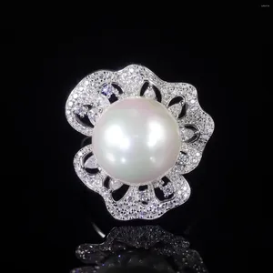 Küme Yüzük Gem'in Bale Art Deco Tatlı Su İnci Nişan Yüzüğü 925 STERLING Gümüş Vintage Baguette Gatsby Düğün Hediyesi Onun için