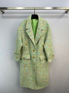 Винтажное зеленое длинное женское пальто, дизайнерское шерстяное пальто с лацканами и пуговицами на шее, пальто больших размеров, верхняя одежда 1121101
