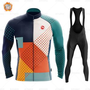 Комплекты для велоспорта Зимняя термофлисовая одежда Мужской костюм Спортивная езда на велосипеде MTB Одежда Комбинезон Теплый Ropa Ciclismo 230421