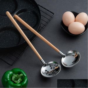 Japanese Style Beech Wood Handle Spoon, Stainless Steel Soup Ladle, Long Kitchen Utensil Lx3993 CIQ Certified