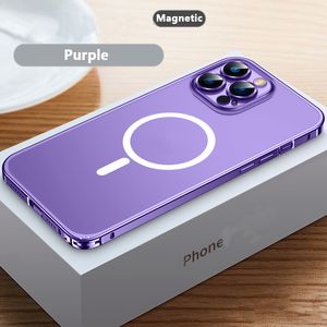 İPhone 11 12 13 14 Pro Max Mat Acrilik Arka Plaka Malzeme Koruma Kapağı için Lüks Metal Sınır Şok geçirmez Telefon Kılıfı