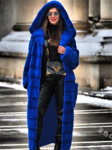 Kadınlar Kürk Matarları Kadın Siyah Uzun Kalın Sıcaklık Kapşonlu Mink Ceket 2023 Sonbahar Kış Moda Pembe Sokak Giyim Palto Giyim