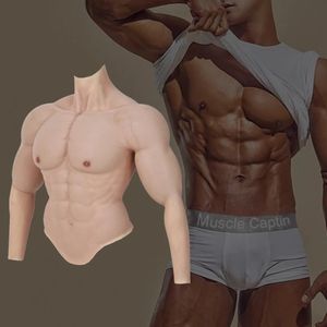Göğüs Formu Gerçekçi Sahte Meme Kas Takımı Kollu Erkek Göbek Silikon Sahte Göğüs Yapay Simülasyon Kasları Cosplay Muscle Man Top 231121
