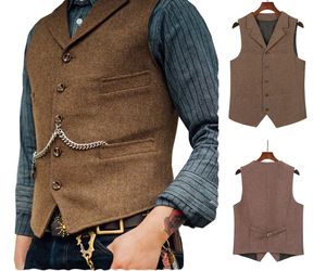 Notch Lapel herringbone men's vest for groom slim fit single breasted Waistcoat for wedding